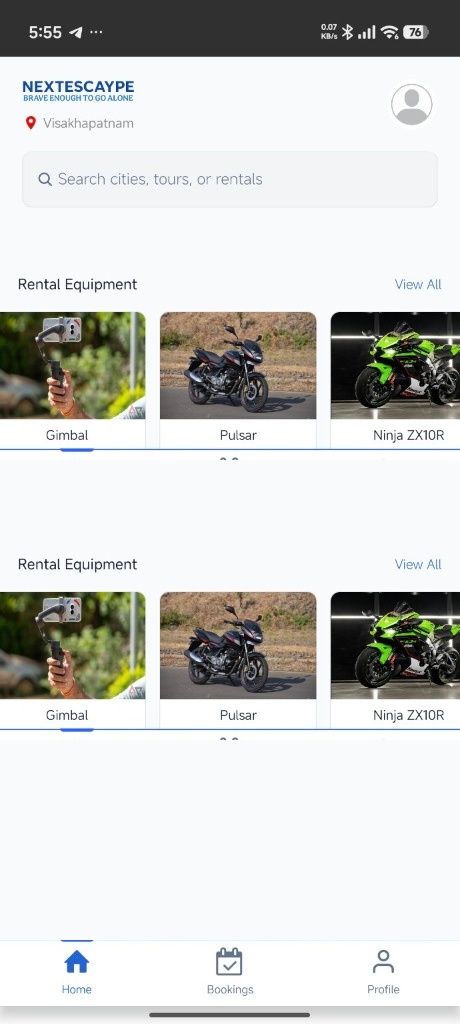Equipment rental catalog screen